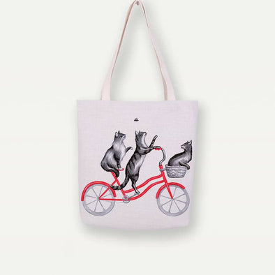 Study Room - Cat On Bike Tote Bag, Handbag