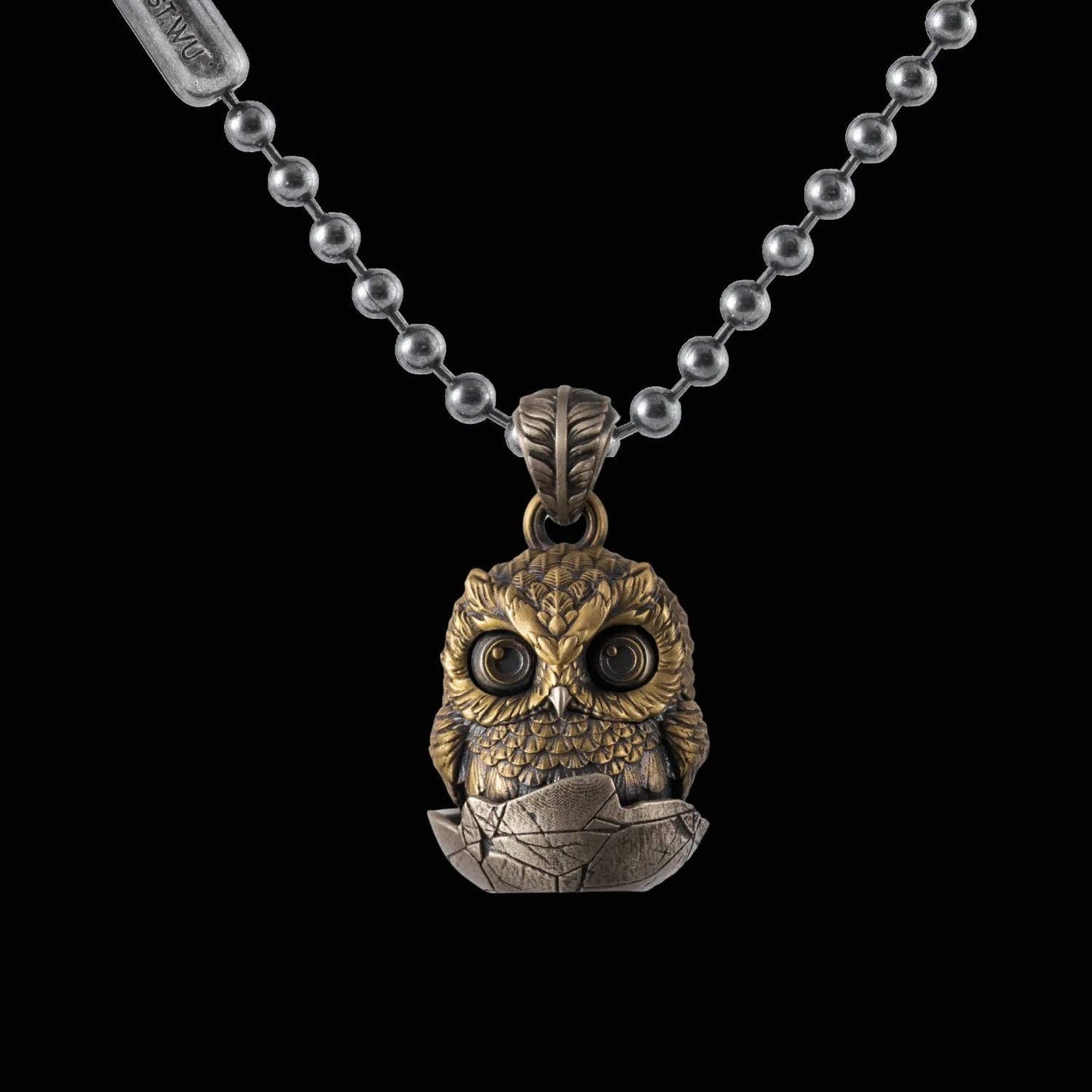 Owl Fidget Pendant: 18" / Brass / 4mm Black Ball Chain