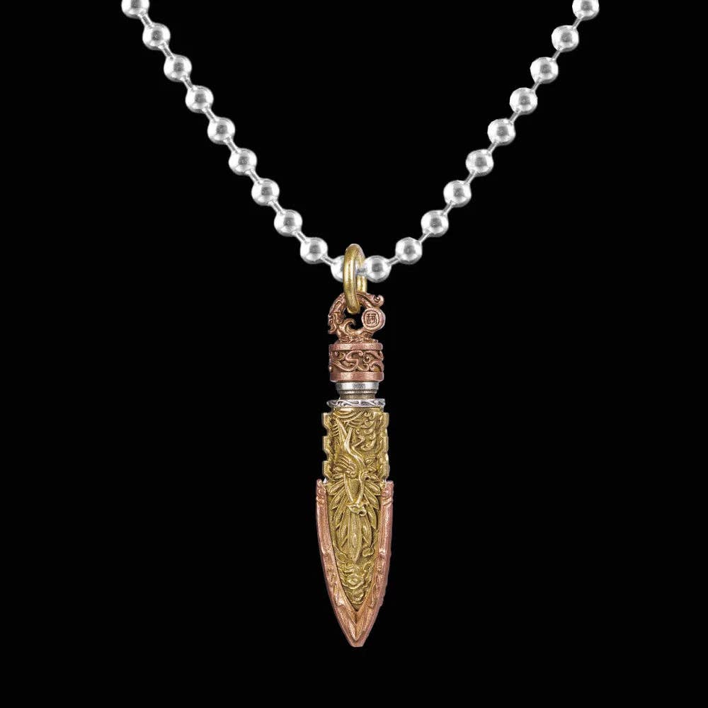 Arrowhead Capsule Pendant: 21" / Brass / 4mm Black Ball Chain