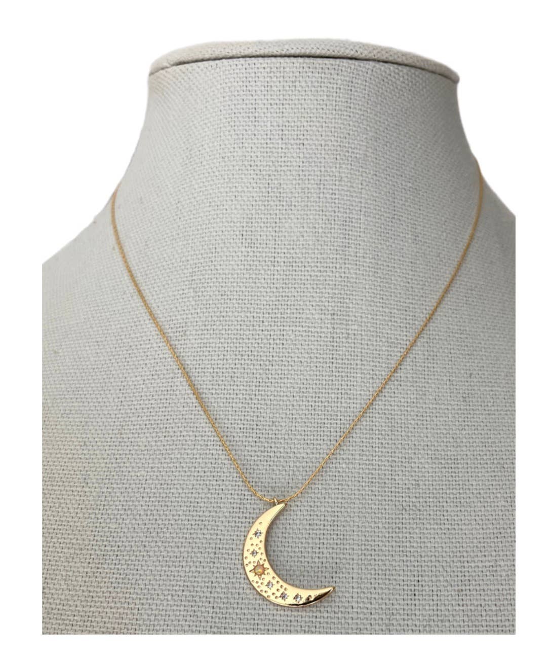 HoopLa Style - Crescent Moon Opal and Crystal Steel 14K Gold Necklace