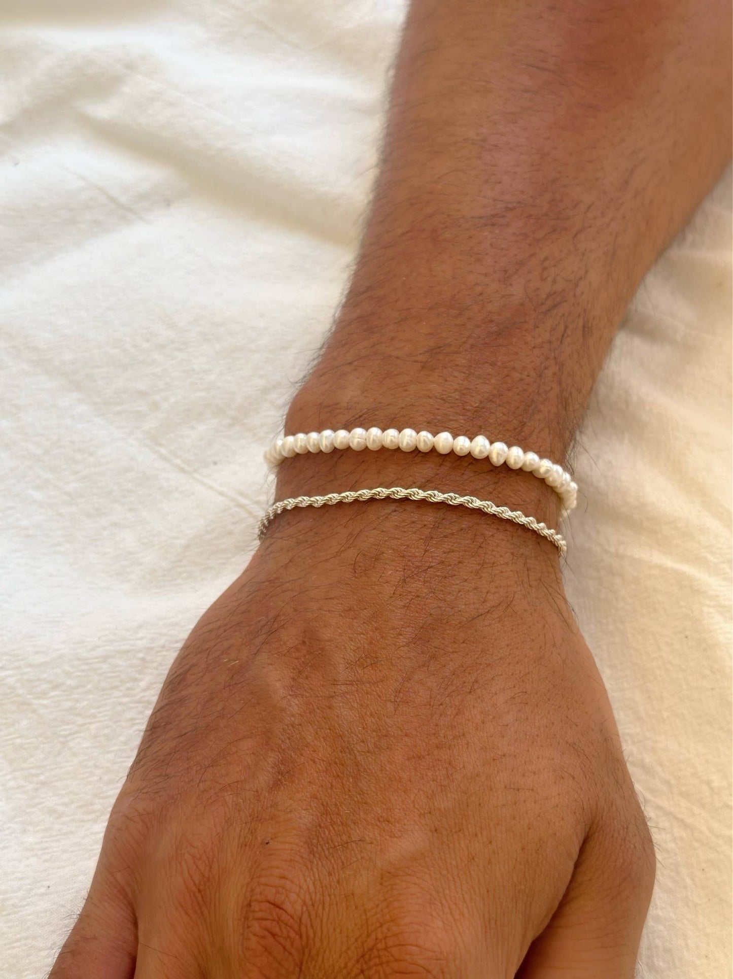 Men's Bracelet Silver Rope Chain, SIlver Bracelet: 21cm / Freshwater Pearls