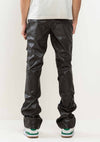 PREMIUM LEATHER MULTI CARGO STACKED  PANTS: DK Olive