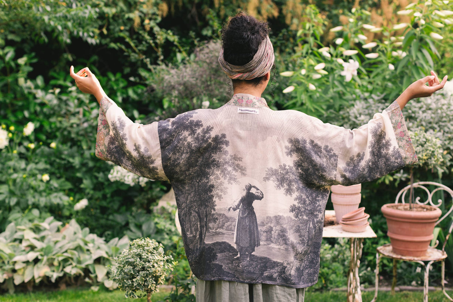 Still I Rise Cropped Bamboo Kimono Cardigan with Landscape