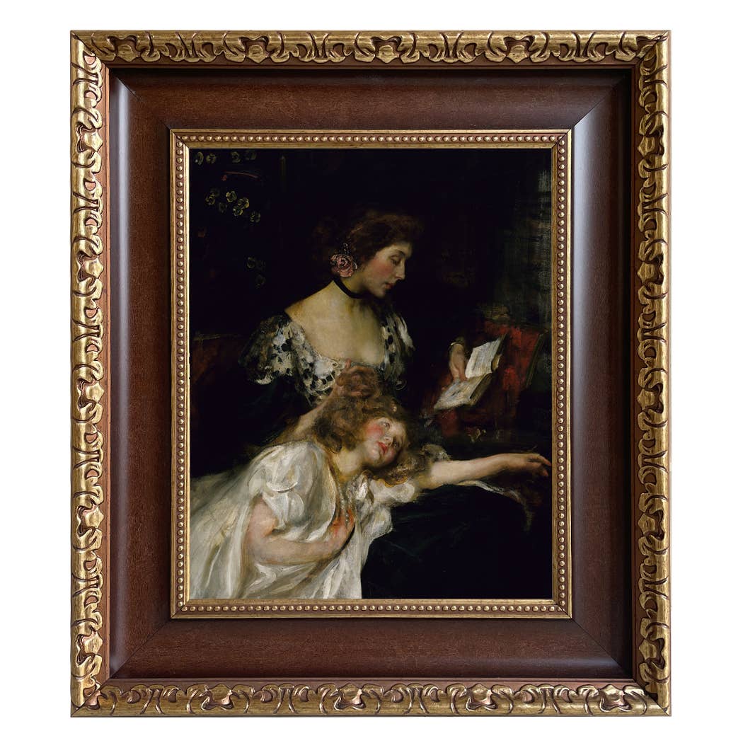 Portrait of Mother and Child Oil Painting Print on Canvas: Antique Black & Gold / 5" x 6"