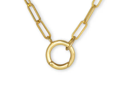 HoopLa Style -  Charm Collector Necklace- Circle-Steel Push Open 14K : Flat