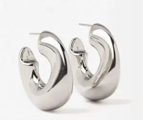 HoopLa Style - Wave-Puffy Hoop- Steel Earrings- 14K gold or Silver: Gold