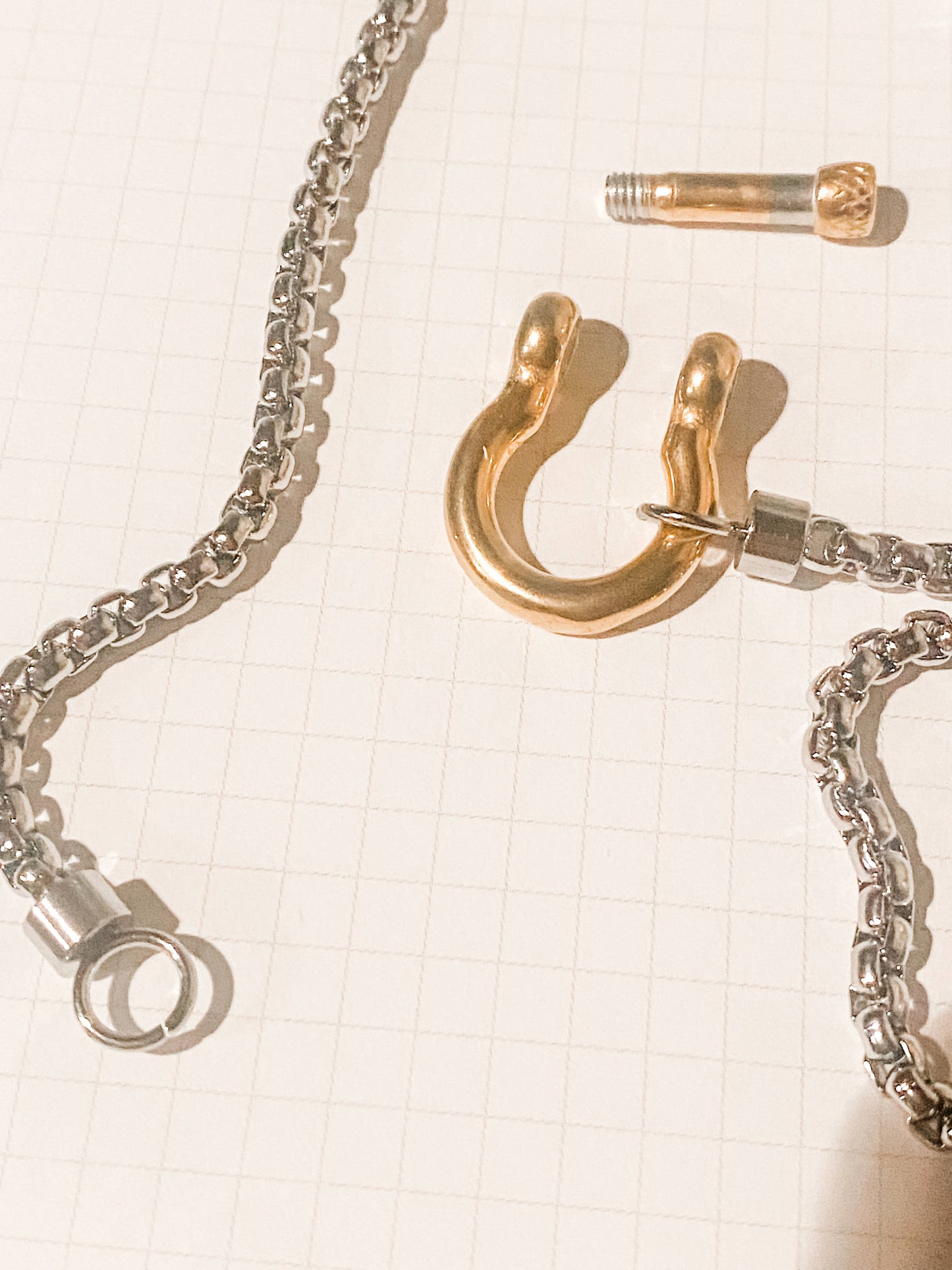 HoopLa Style - Carabiner horse Bit- Charm-Wheat Chain Stainless Necklace: Yellow Gold