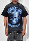 WAKE UP AND BE FIERCE FLAME SKULL WASHED TEE: Black