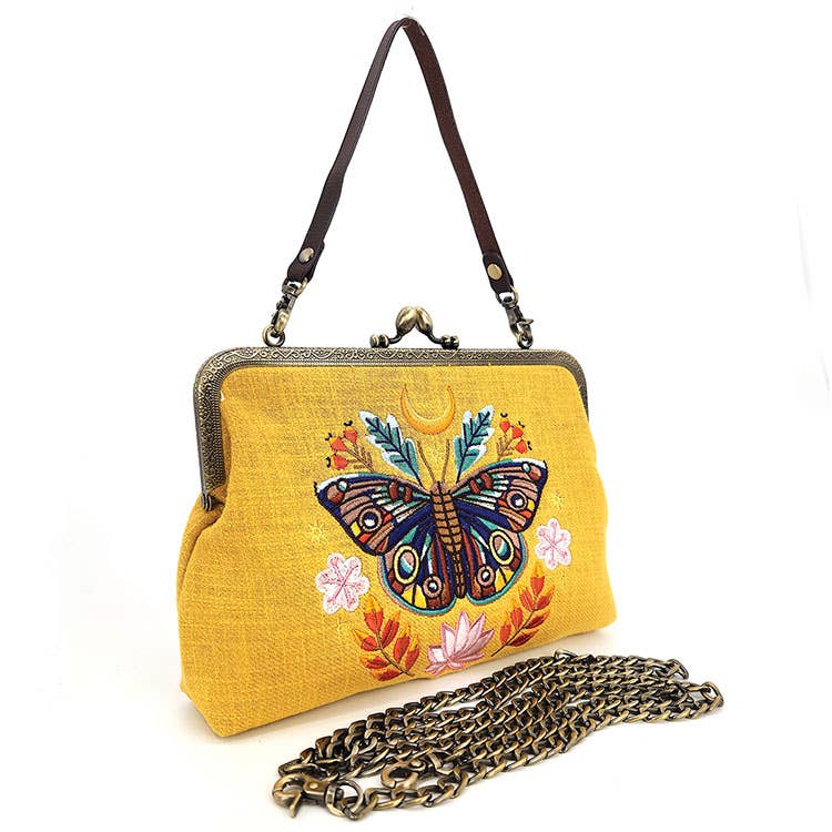 Moon Moth Vintage Kisslock Bag: Yellow