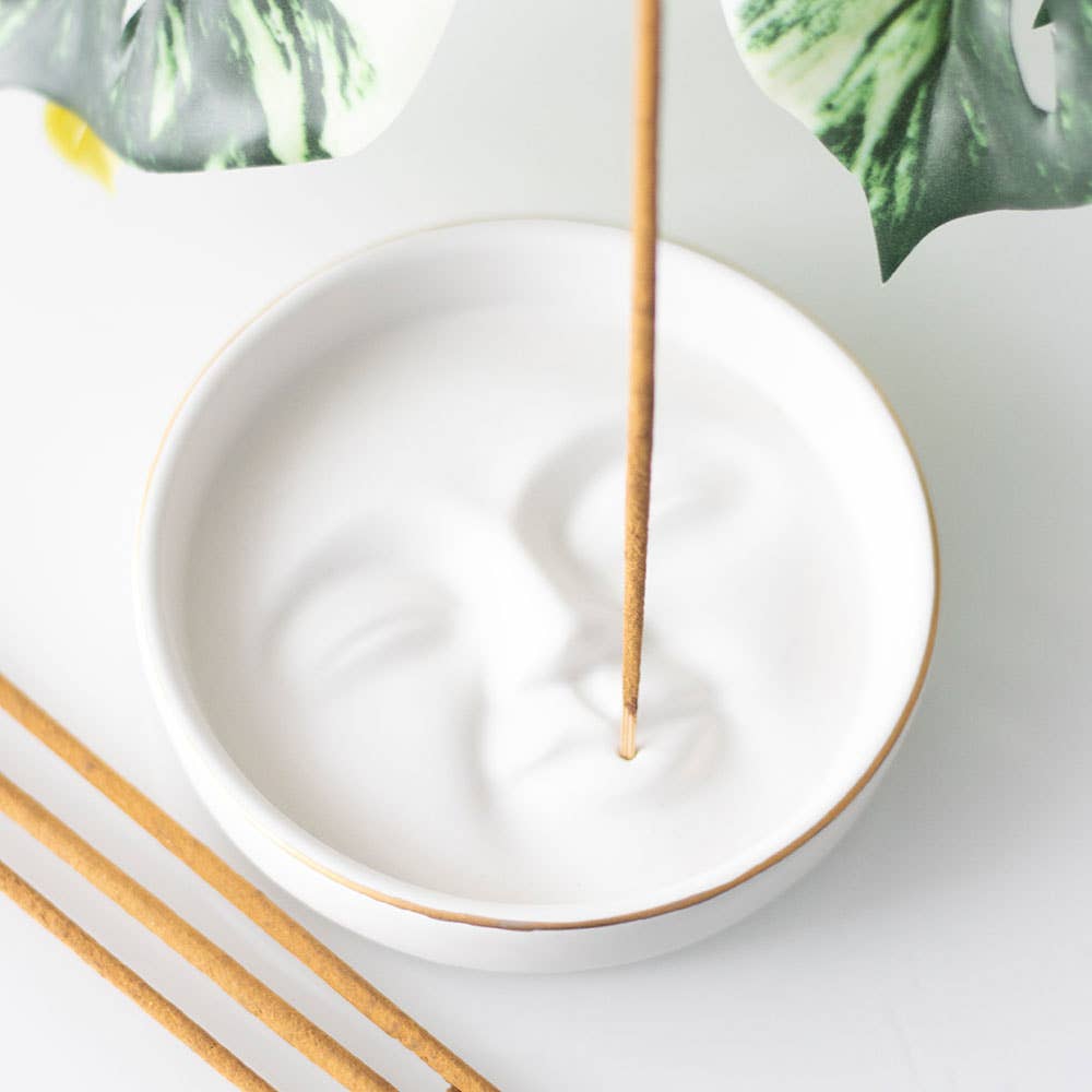 Something Different Wholesale - White Moon Face Incense Stick Holder