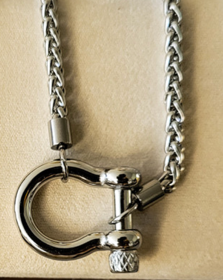 HoopLa Style - Carabiner horse Bit- Charm-Wheat Chain Stainless Necklace: Yellow Gold