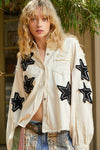 Balloon sleeve twill collar jacket with star patch