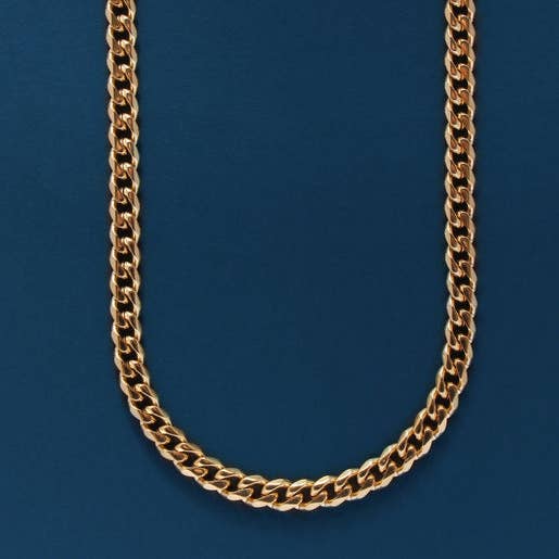 5mm 14K Gold plated Stainless Steel Bevel Cuban Chain: 20"