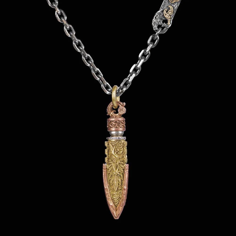 Arrowhead Capsule Pendant: 21" / Brass / 4mm Black Ball Chain