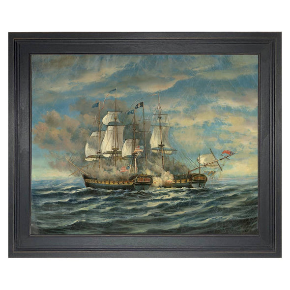 USS Constitution and HMS Guerriere Framed Oil Painting Print: 8" x 10"