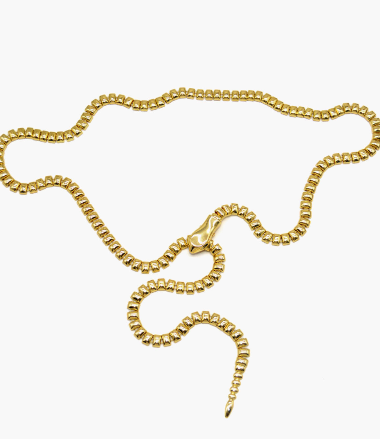 HoopLa Style - The Snake Lariat Chain Belt. Chunky steel 14K and silver: Yellow Gold