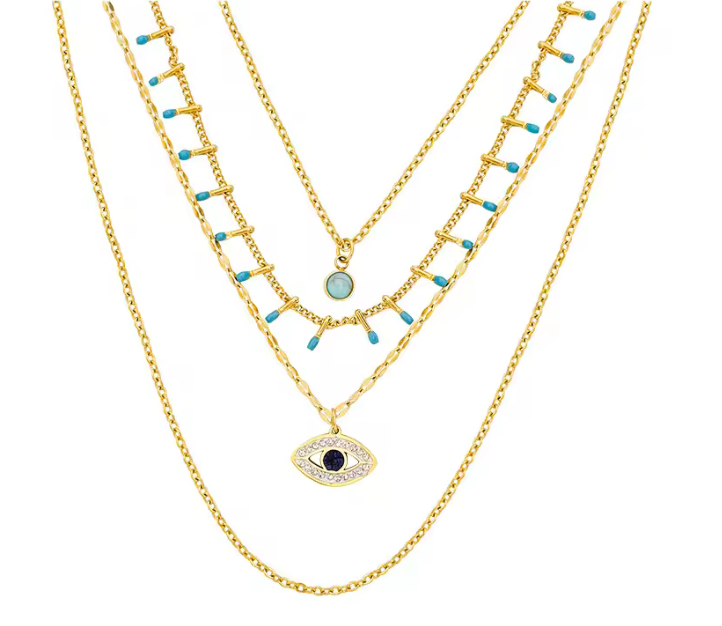 HoopLa Style - Electra- Evil Eye Turquoise Multi Strand Necklace