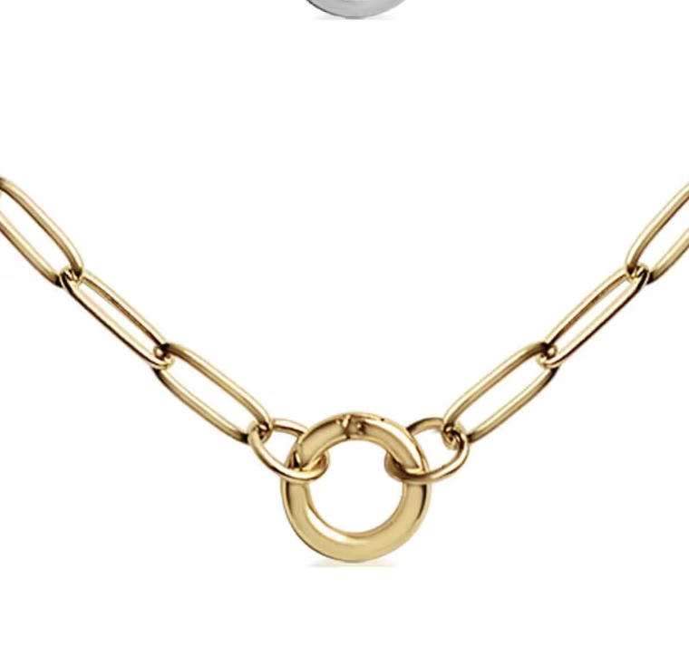 HoopLa Style -  Charm Collector Necklace- Circle-Steel Push Open 14K : Flat