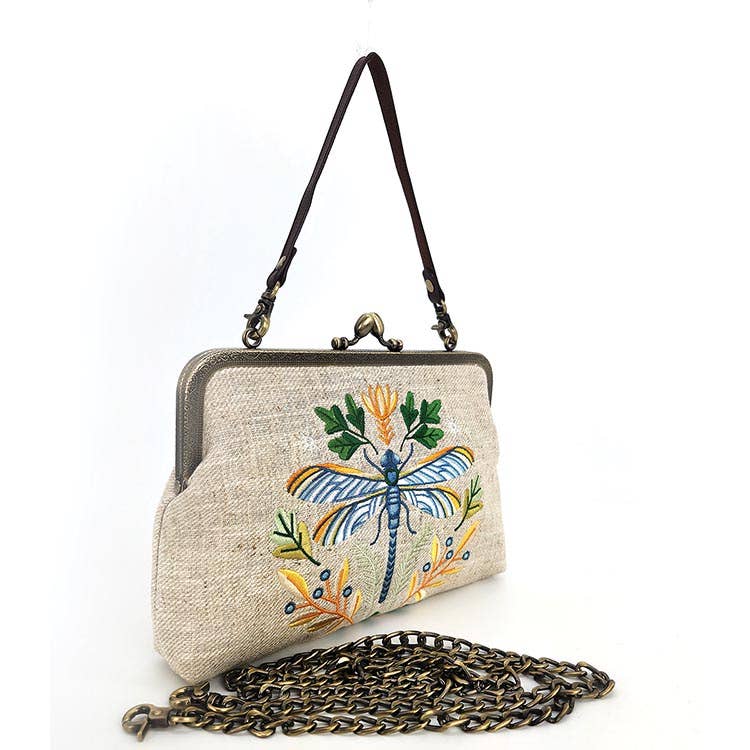 Dragonfly Vintage Kisslock Bag: Black