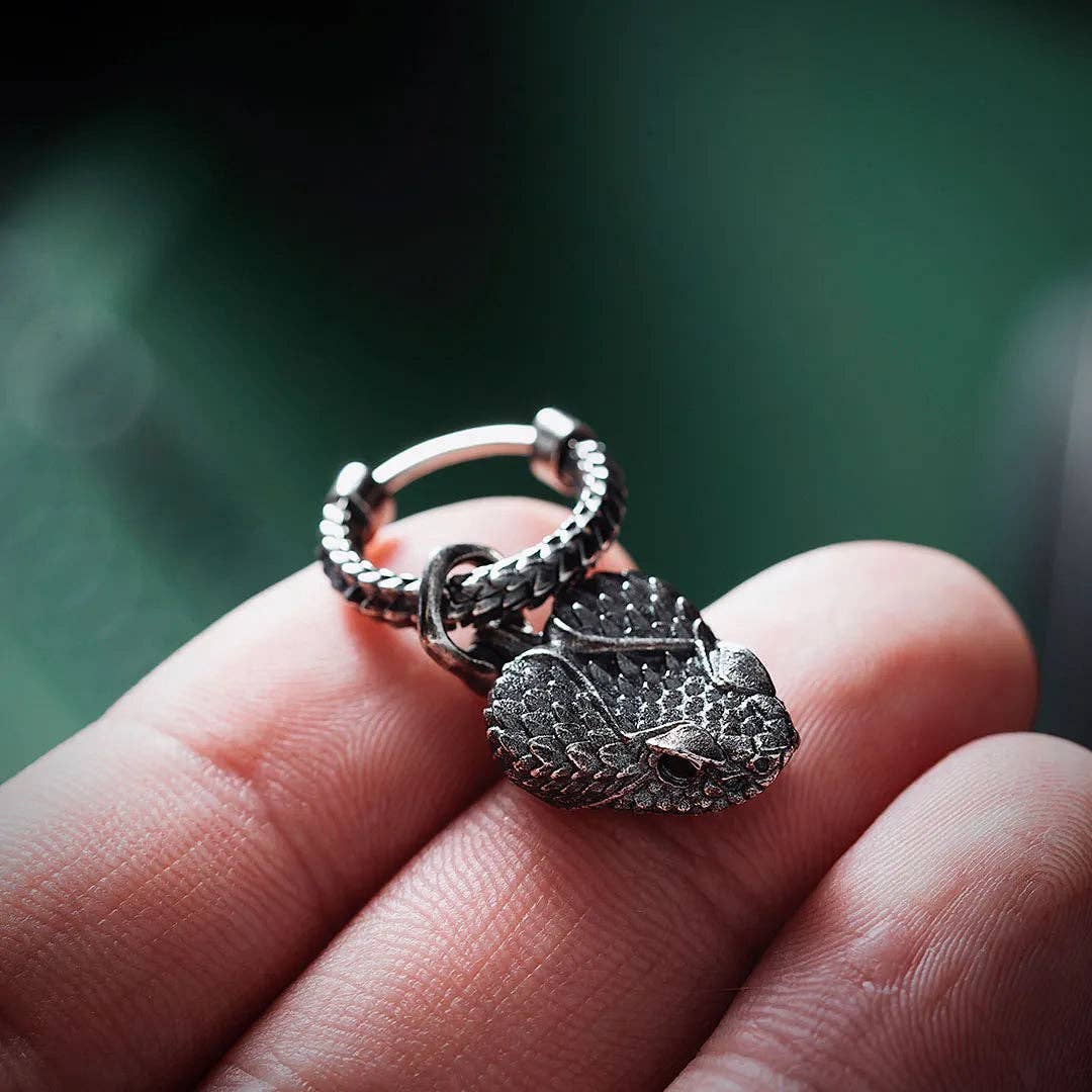 Rattlesnake Head Earrings: Oxidized Silver