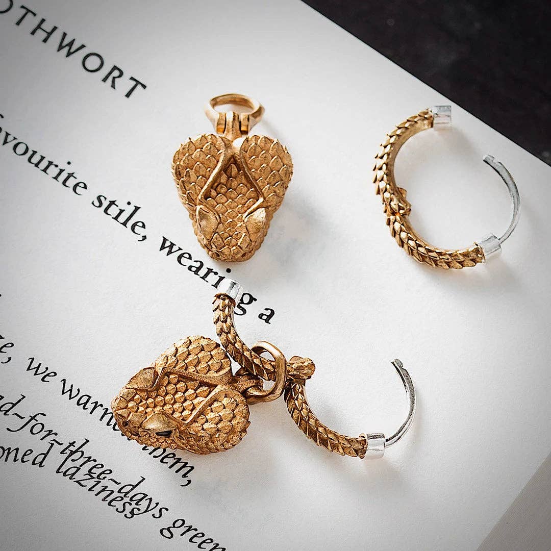 Rattlesnake Head Earrings: Brass