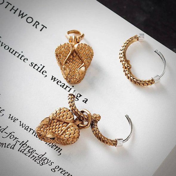 Rattlesnake Head Earrings: Brass