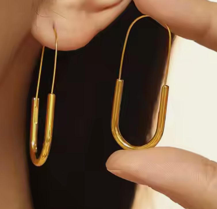 HoopLa Style - Paperclip Hoop- Drop Stainless Steel Earring: Gold