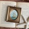 4-1/2" Whaling Ship Print in Embossed Brass Frame