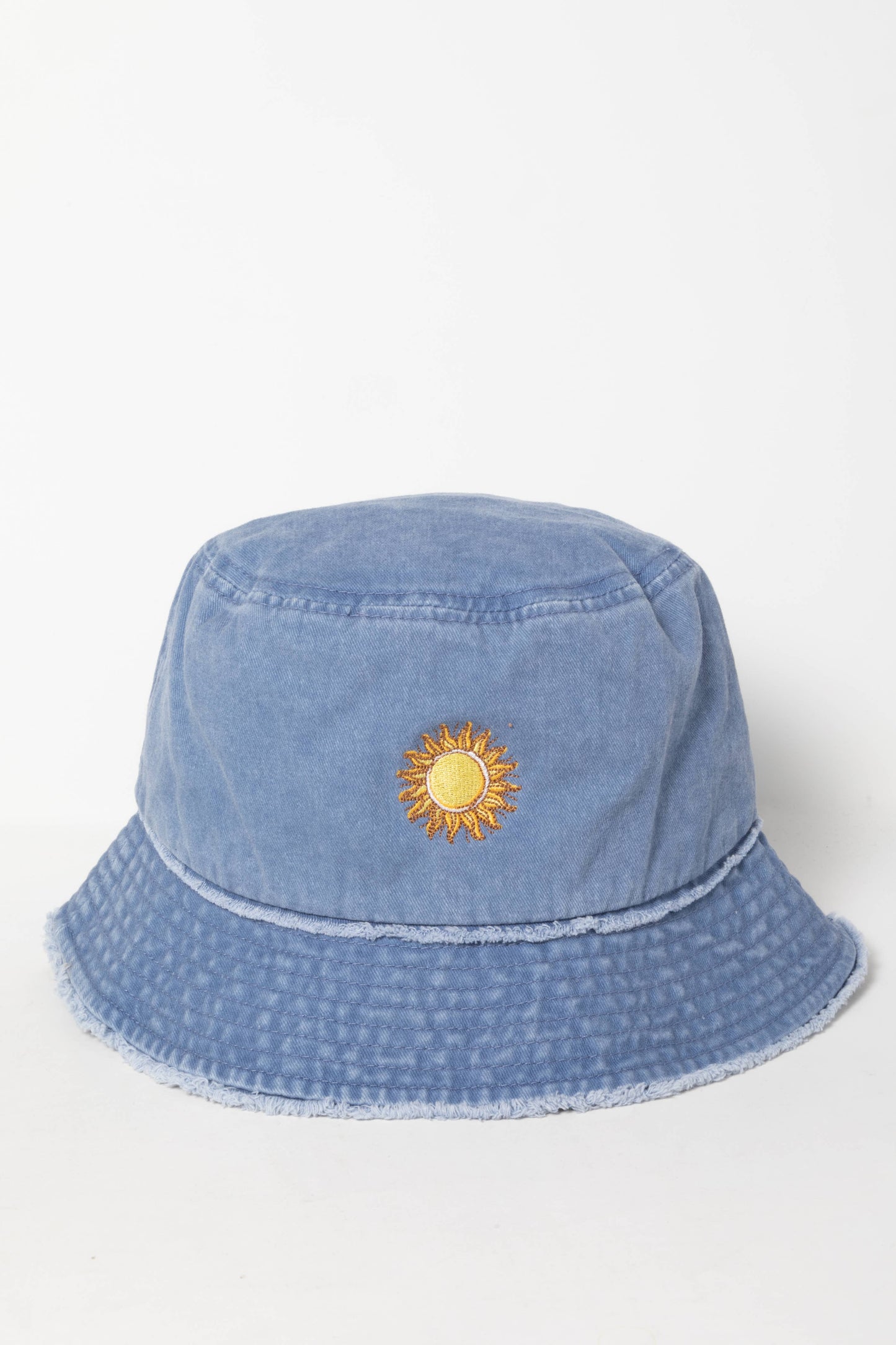 SUN Embroidered Distressed Cotton Buckethat: Coral