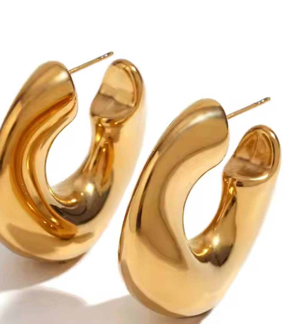 HoopLa Style - Wave-Puffy Hoop- Steel Earrings- 14K gold or Silver: Gold