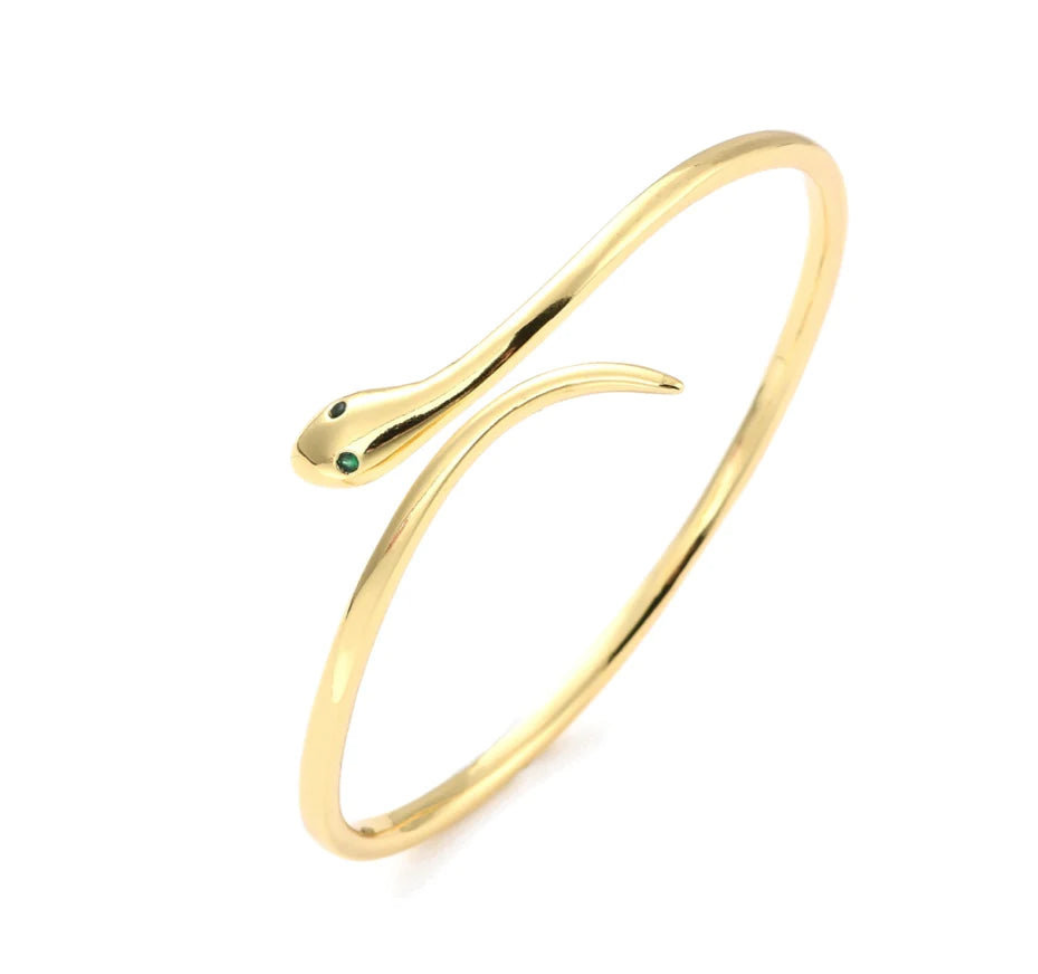 HoopLa Style - Snake Bangle Bracelet- Hinged- Stainless Steel - Cuff  : Yellow Gold