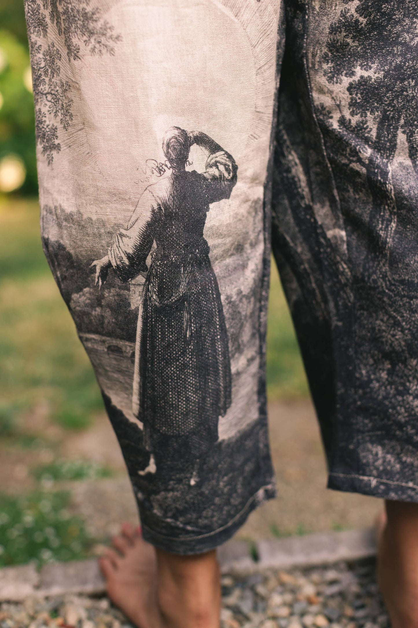 Still I Rise Boho Linen Print Cropped Artist Pants