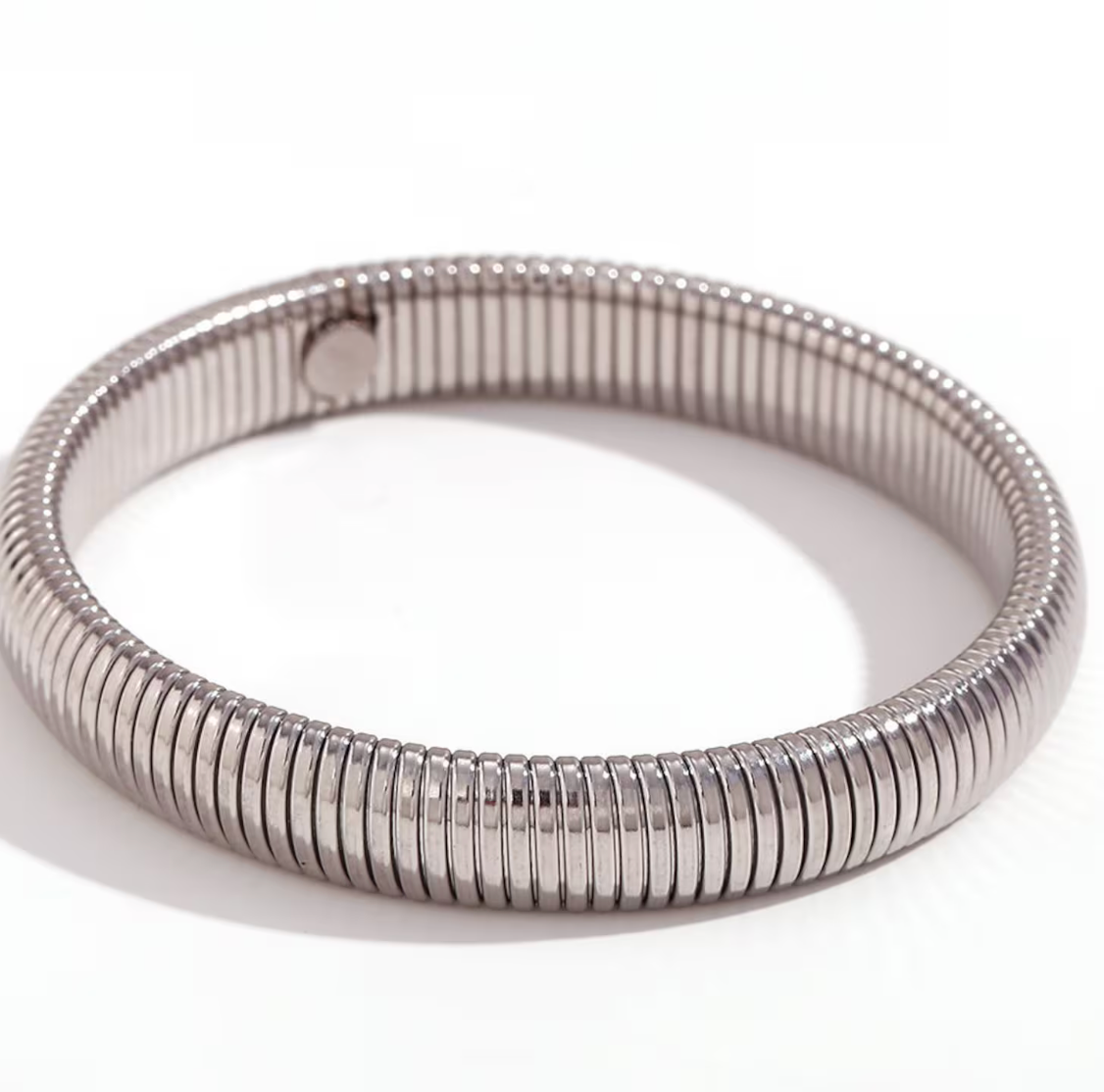 HoopLa Style - Omega Stretch Bangle Bracelets- Coil Stainless Steel Stretch: Silver / 8mm