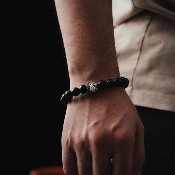 Koi Fish Bead Bracelet: Oxidized Silver / Obsidian / 20pcs(Beaded) + 2pcs(Extra)