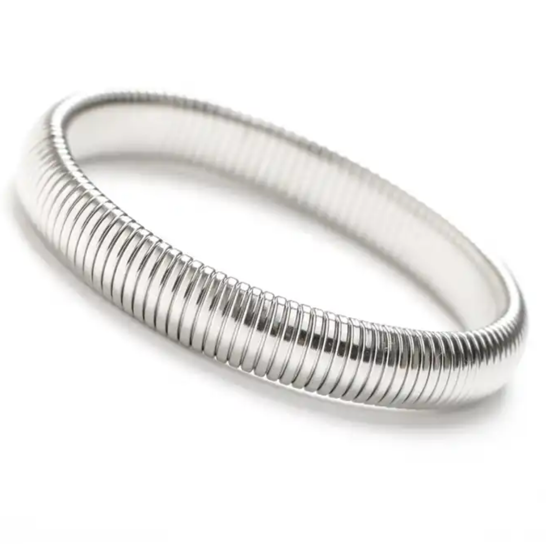 HoopLa Style - Omega Stretch Bangle Bracelets- Coil Stainless Steel Stretch: Silver / 8mm