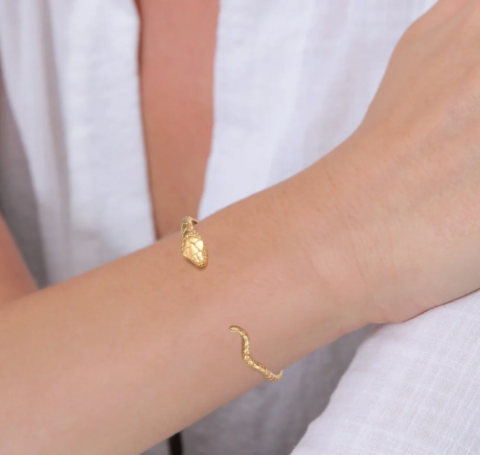 HoopLa Style - Snake Serpant bangle Bracelet-Engraved Skin-Stainless Steel : Yellow Gold