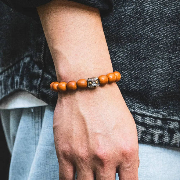 Dancing Lion Bead Bracelet: Oxidized Silver / Hericium Beads / 20pcs(Beaded)