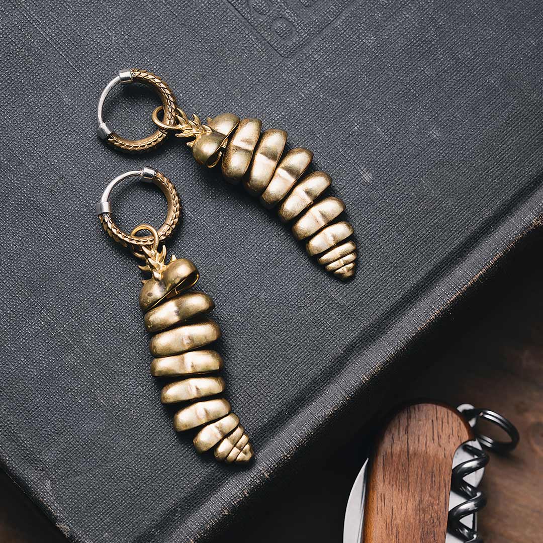 Coppertist.wu - Rattlesnake Tail Earrings: Brass