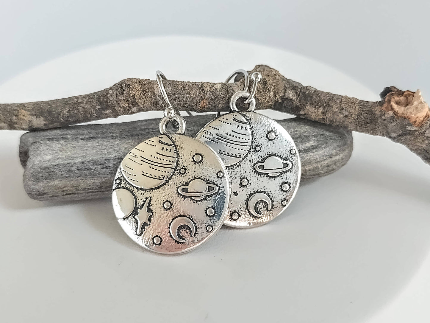 Piccadilly Pendants - Silver Planet Earrings, Space Earrings, Planetarium Earrings