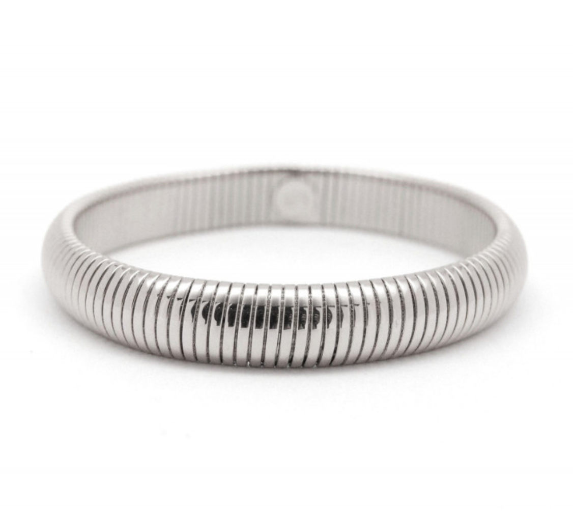 HoopLa Style - Omega Stretch Bangle Bracelets- Coil Stainless Steel Stretch: Silver / 8mm