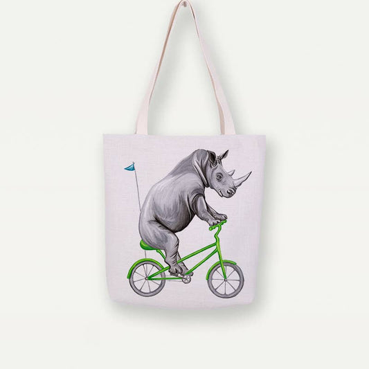 Study Room - Rhino On Bike Tote Bag, Handbag