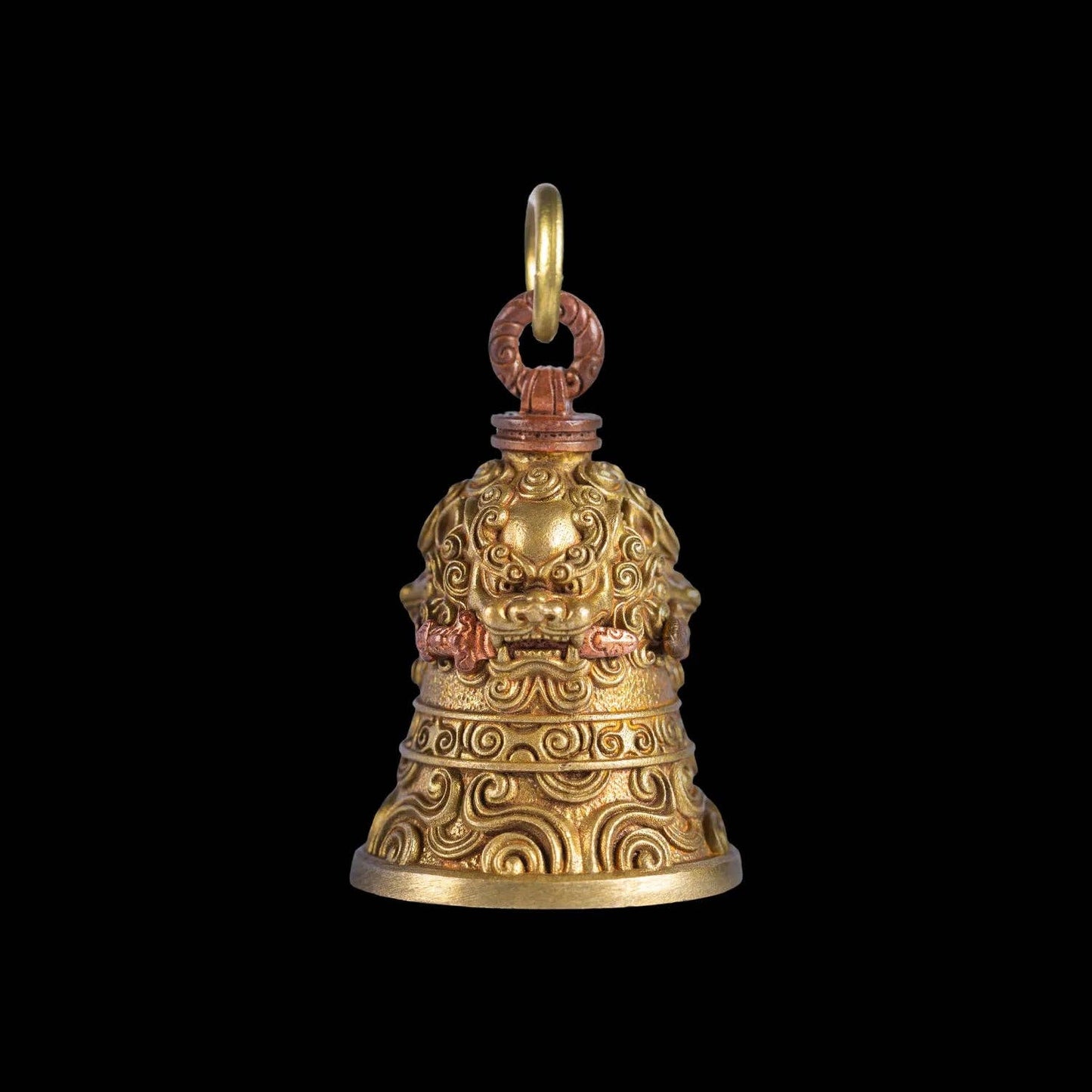 Lion-Biting Sword Bell: Brass & Silver