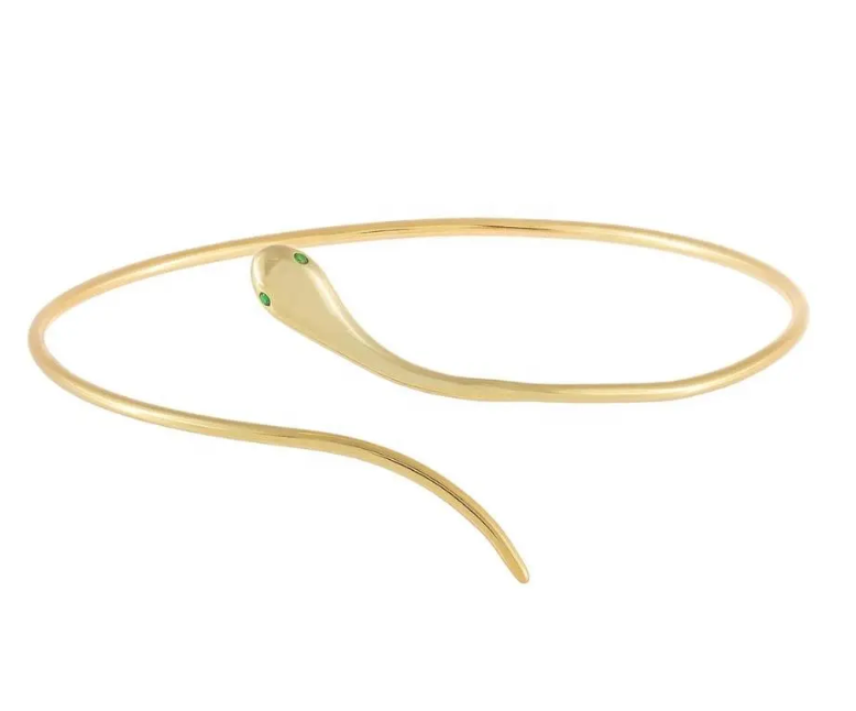 HoopLa Style - Snake Bangle Bracelet- Hinged- Stainless Steel - Cuff  : Yellow Gold