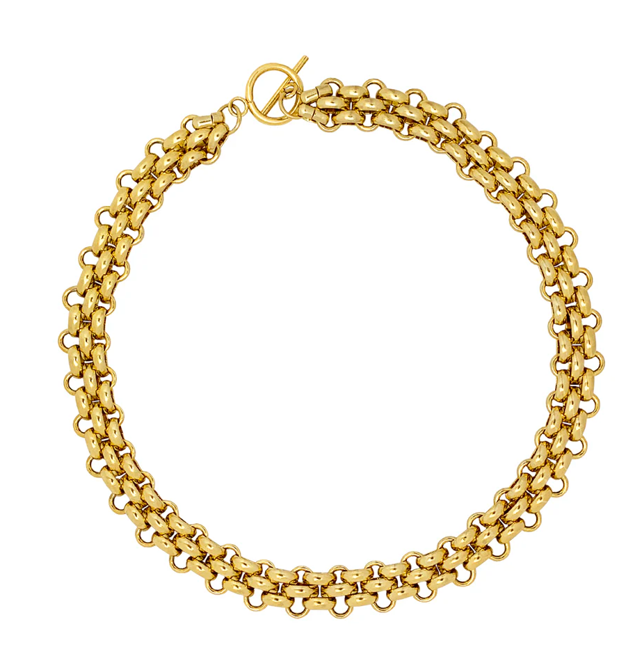 HoopLa Style - Estate Panther Chain Link Stainless Steel Necklace 14K Gold 