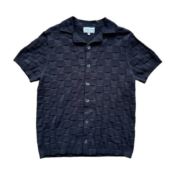 Woven Checkered Knit Camp Shirt