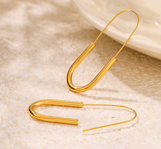 HoopLa Style - Paperclip Hoop- Drop Stainless Steel Earring: Gold