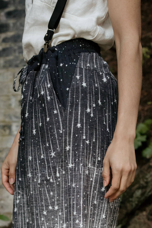 Stargazer Boho Linen Falling Star Print Cropped Artist Pants