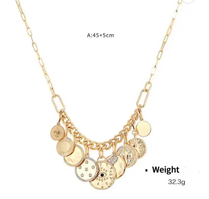 HoopLa Style - Celestial Multi Charm  Paperclip Necklace- 9 COINS