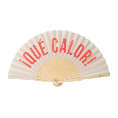 Que Calor Beige and Red Fan