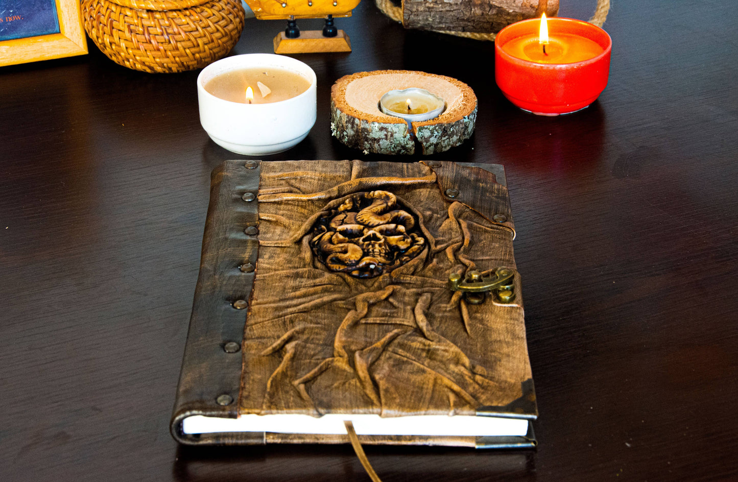 Pirate Skull Leather Notebook Brown Traveler Diary - Notepad